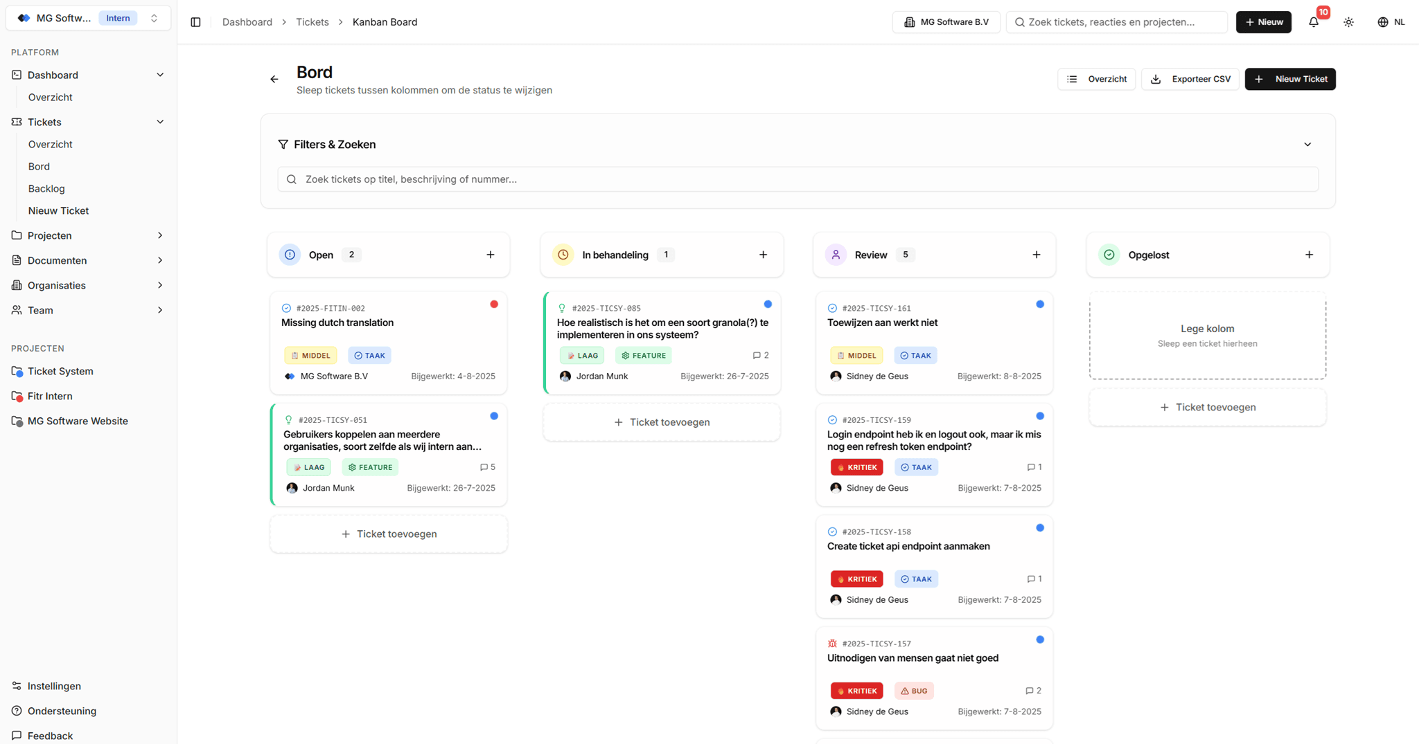 AI Ticket Systeem Dashboard